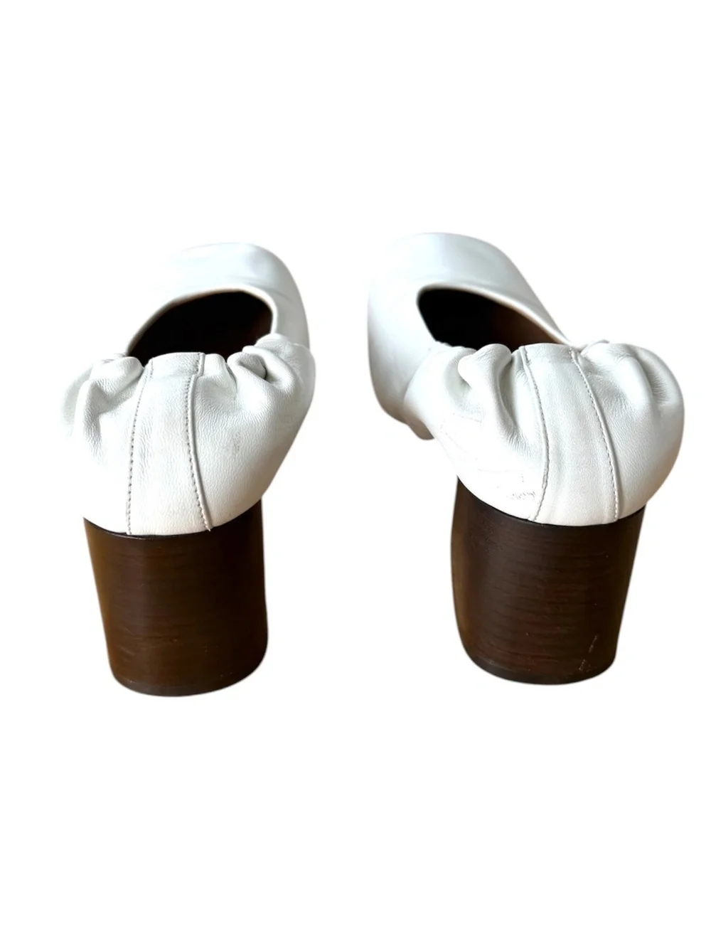 Marni White Leather Ruched Square-Toe Block Heel Pumps Glove Ballerina - Size 37
